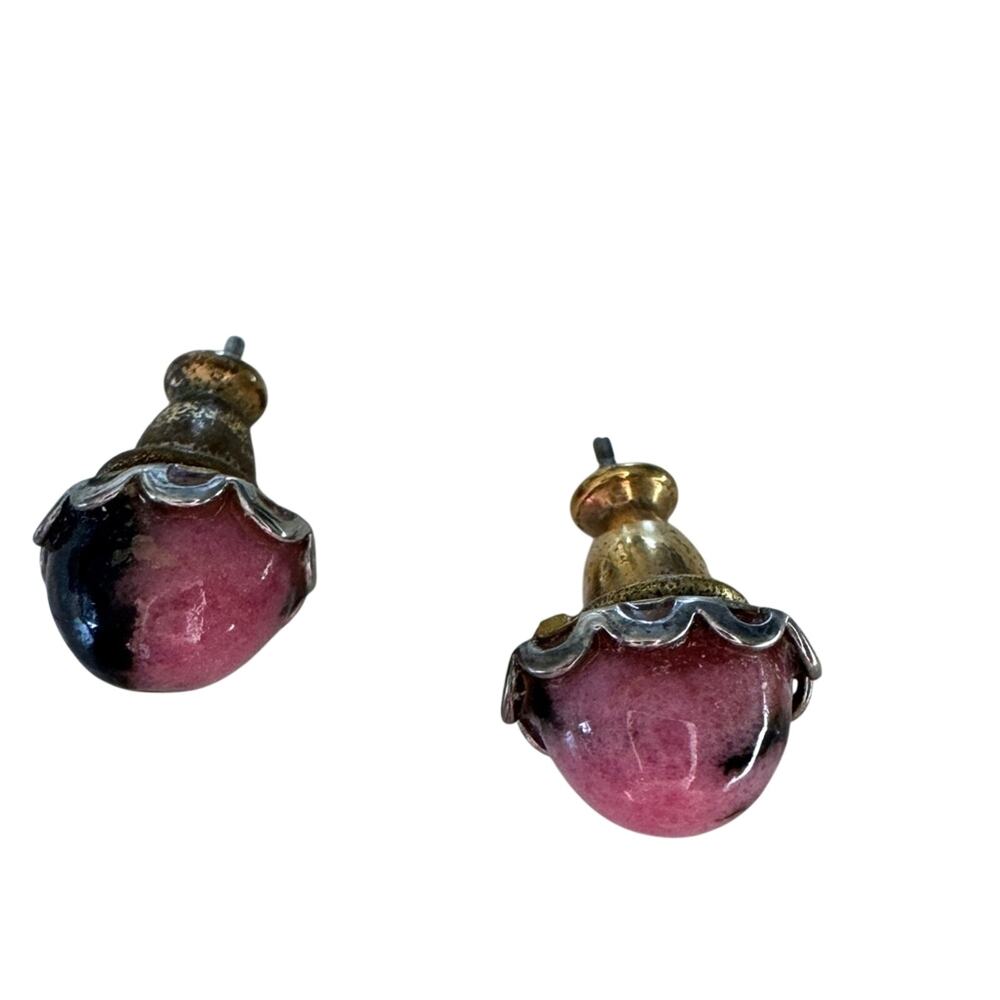Vintage Rhodonite Pink Stud Earrings Women’s Estate Jewelry